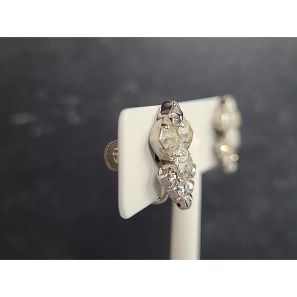Clear Rhinestone Screwback Earrings Vintage - Picture 6 of 10